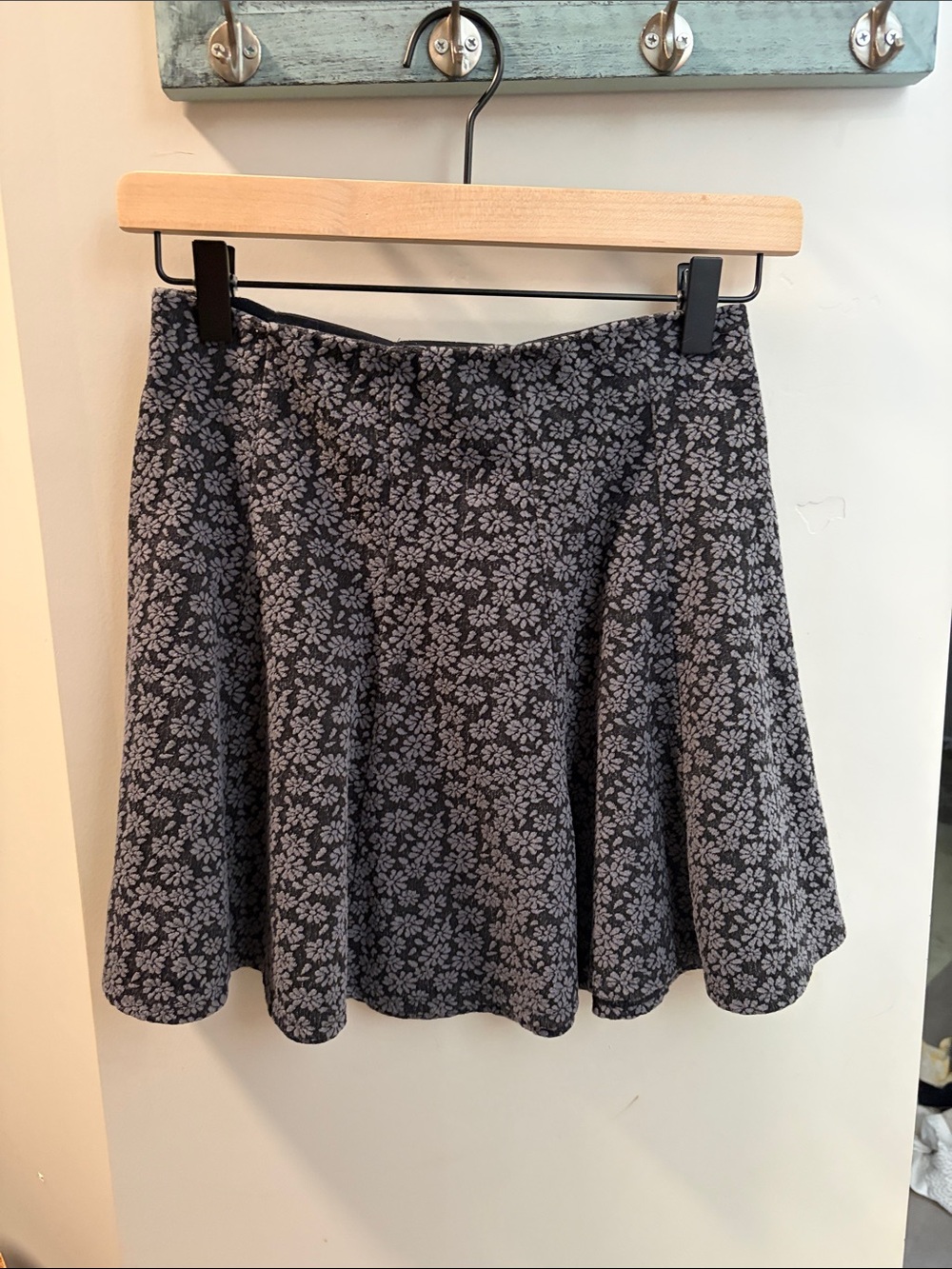 Hollister Black Skater Skirt with Gray Floral Print